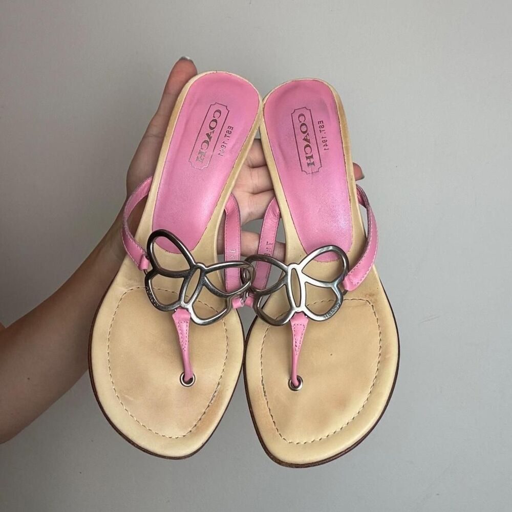 Coach Women's Tan and Pink Sandals